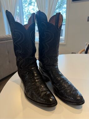 Justin Boots Black Exotic HBL Western Cowboy Boots